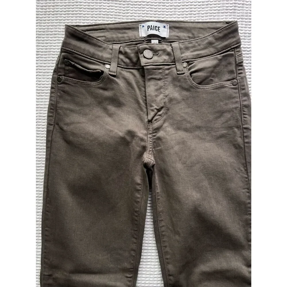 PAIGE Olive Green Verdugo Ankle Raw Hem Skinny Slim Skinny Jeans 24